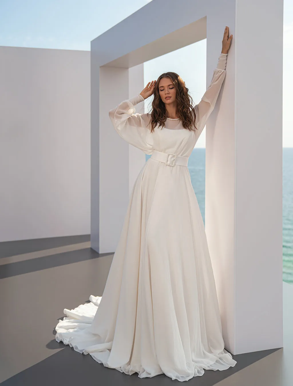 Vestido de novia Elias, silueta corte a, en blanco